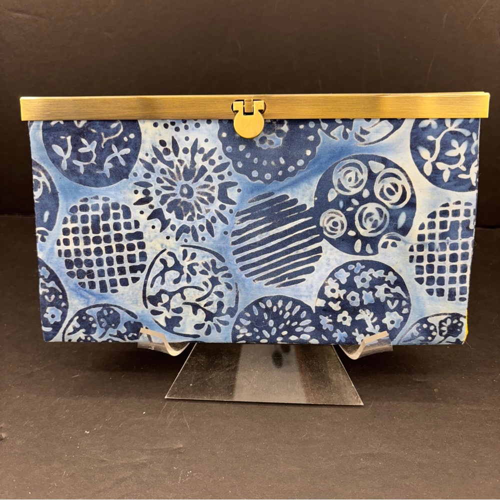 Blue Handmade Bifold Fabric Wallet Yellow‎ Trim